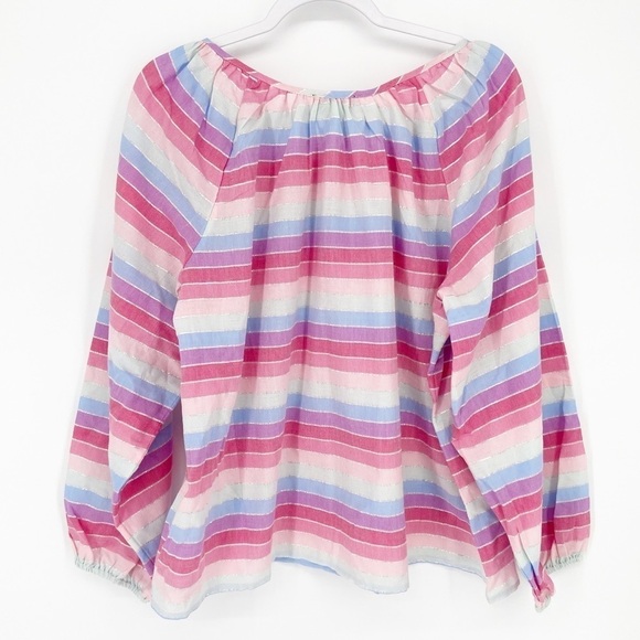 NWT J.Crew Peasant Top In Metallic Pastel Stripe Large - Picture 4 of 7